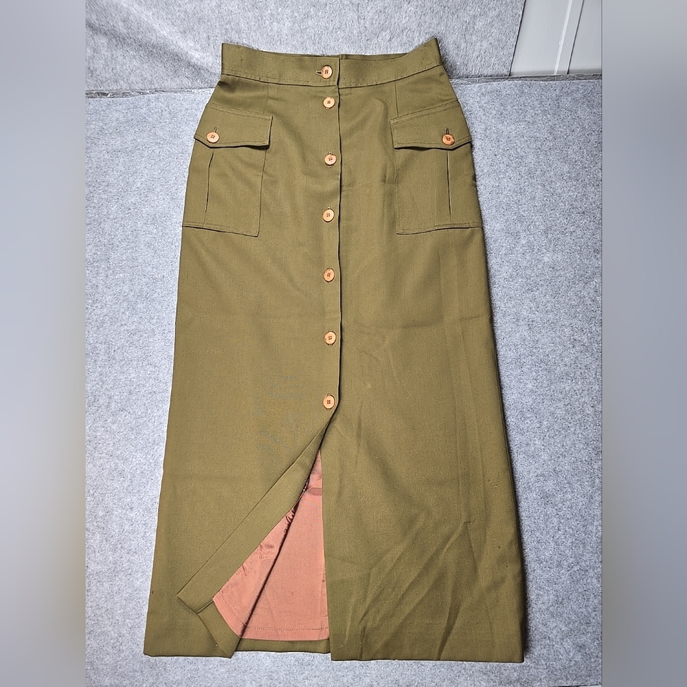 Vintage Euro Linea Italy New York Wool Long Skirt Green Size 10
